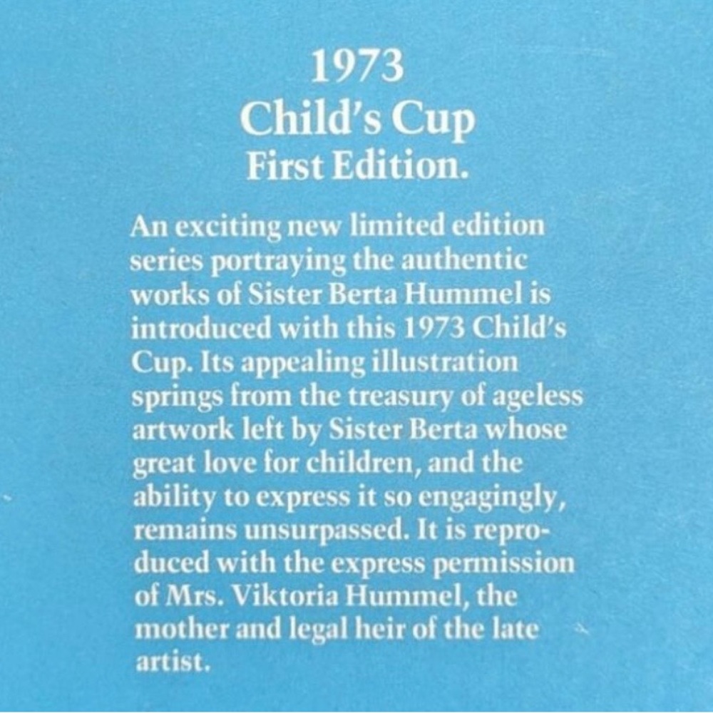 Vintage 1973 Hummel Child’s Mug Schmid West Germany Berta Hummel Collectible Cup - Picture 6 of 7